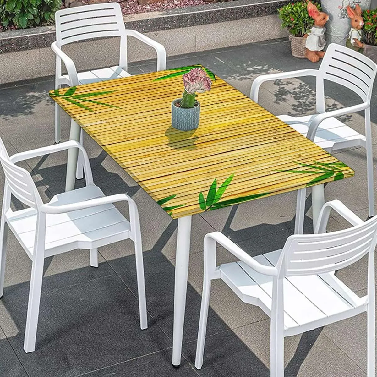 Lime Green Folding Table Cover Tree Branches Exotic Lotus Flower Waterproof Tablecloths for Picnic, Camping, Indoor, Outdoor Bamboo Print Fits up 4 Foot Tables