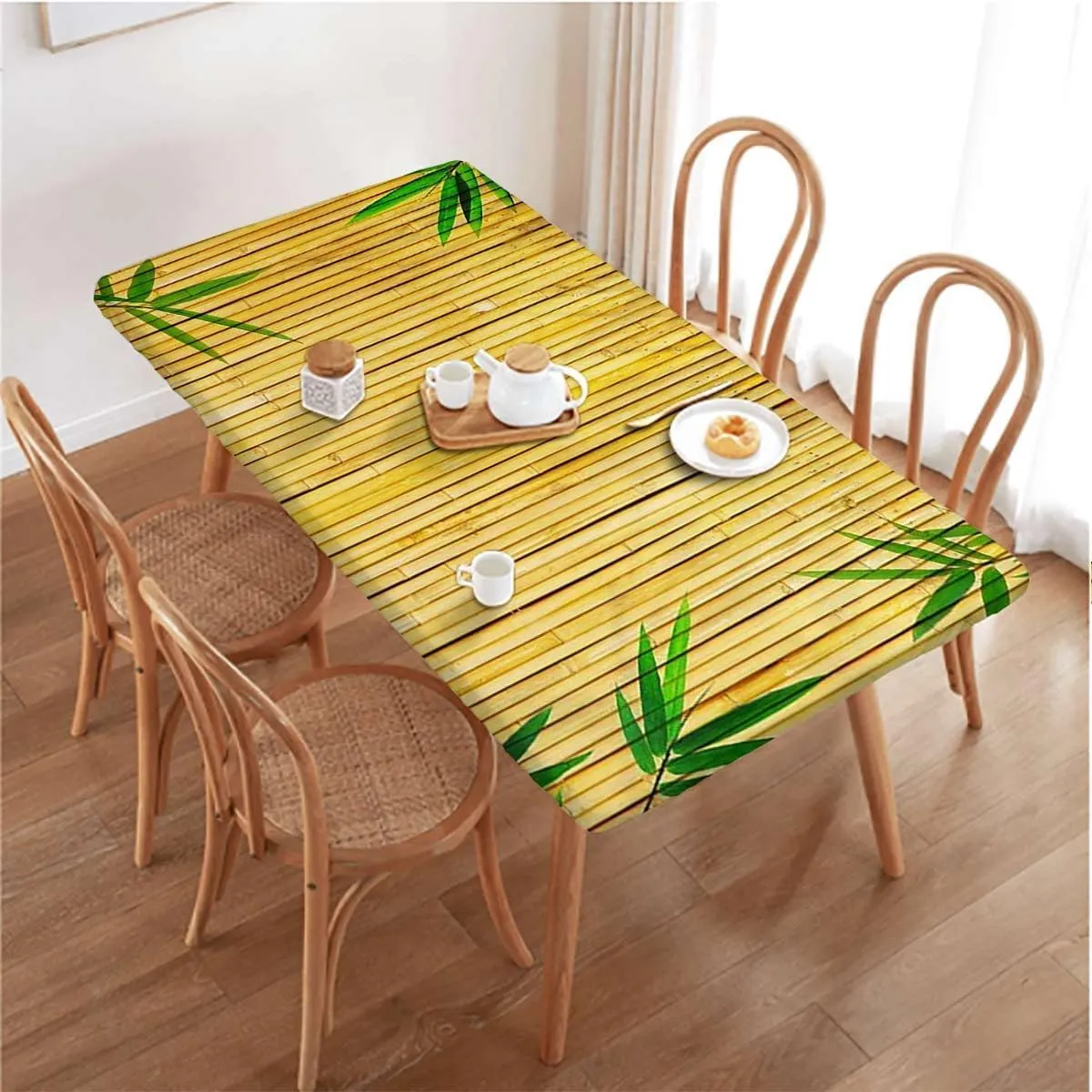 Lime Green Folding Table Cover Tree Branches Exotic Lotus Flower Waterproof Tablecloths for Picnic, Camping, Indoor, Outdoor Bamboo Print Fits up 4 Foot Tables
