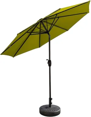 Lime Green Outdoor Patio Umbrella Weighted Base Stand Water and Fade-Resistant Weight 55 Lbs. Canopy with Air Ventilation | All Season Easy Crank Open Tilt Adjustment Octagonal Shape Solid Pattern