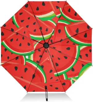 linqin Portable Compact Umbrella Watermelon Windproof Inverted Travel Umbrella for Sun Rain Large 8 Ribs UV Umbrella Automatic for Women Men