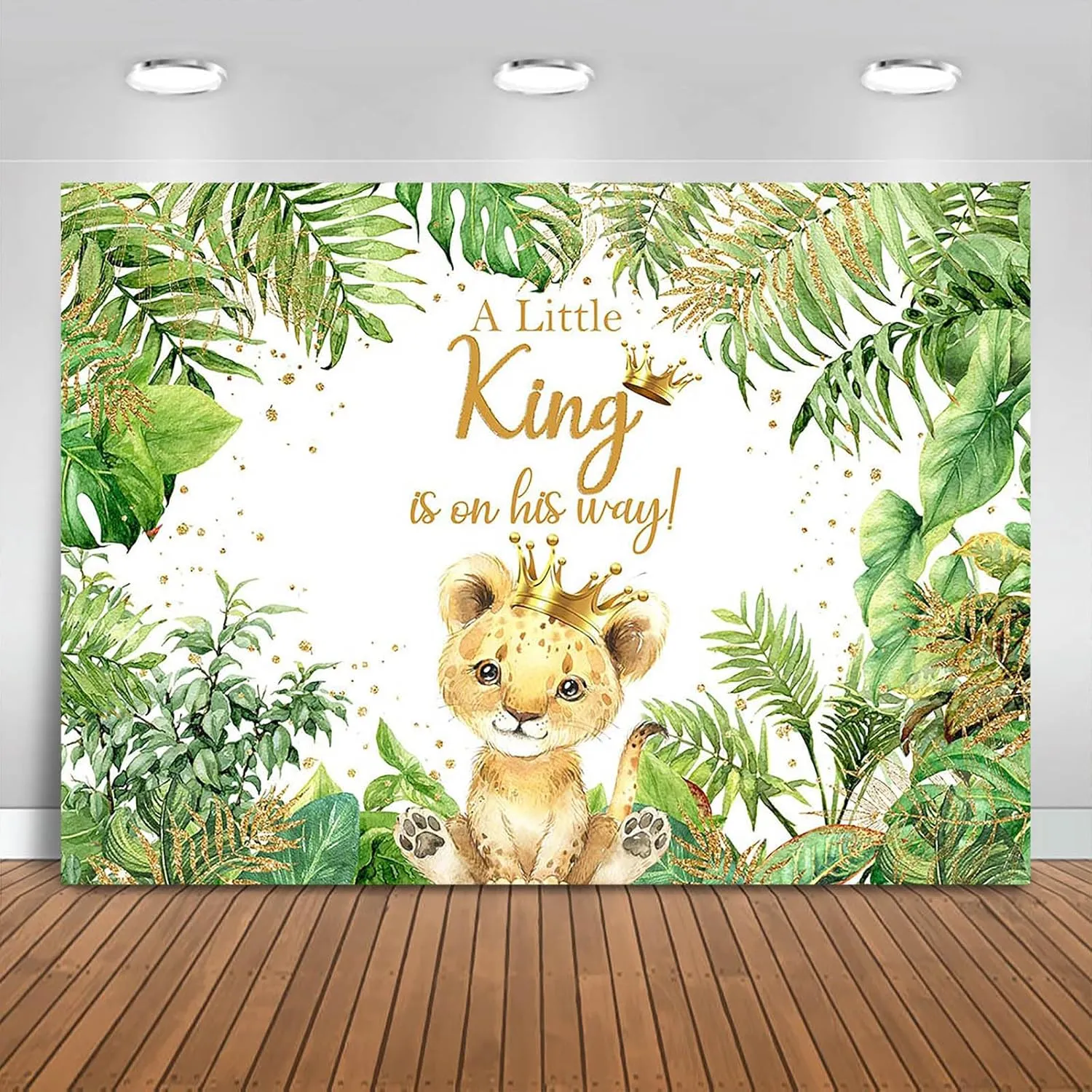 Lion Baby Shower Backdrop 7x5ft A Little King is On His Way Baby Shower Background Party Decorations for Boy Safari Baby Lion Banner Photo Booth Props