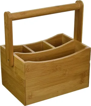 Lipper International 8842 Bamboo Wood Flatware Caddy with Folding Handle, 8-7/8" x 5-1/2" x 9-1/4"