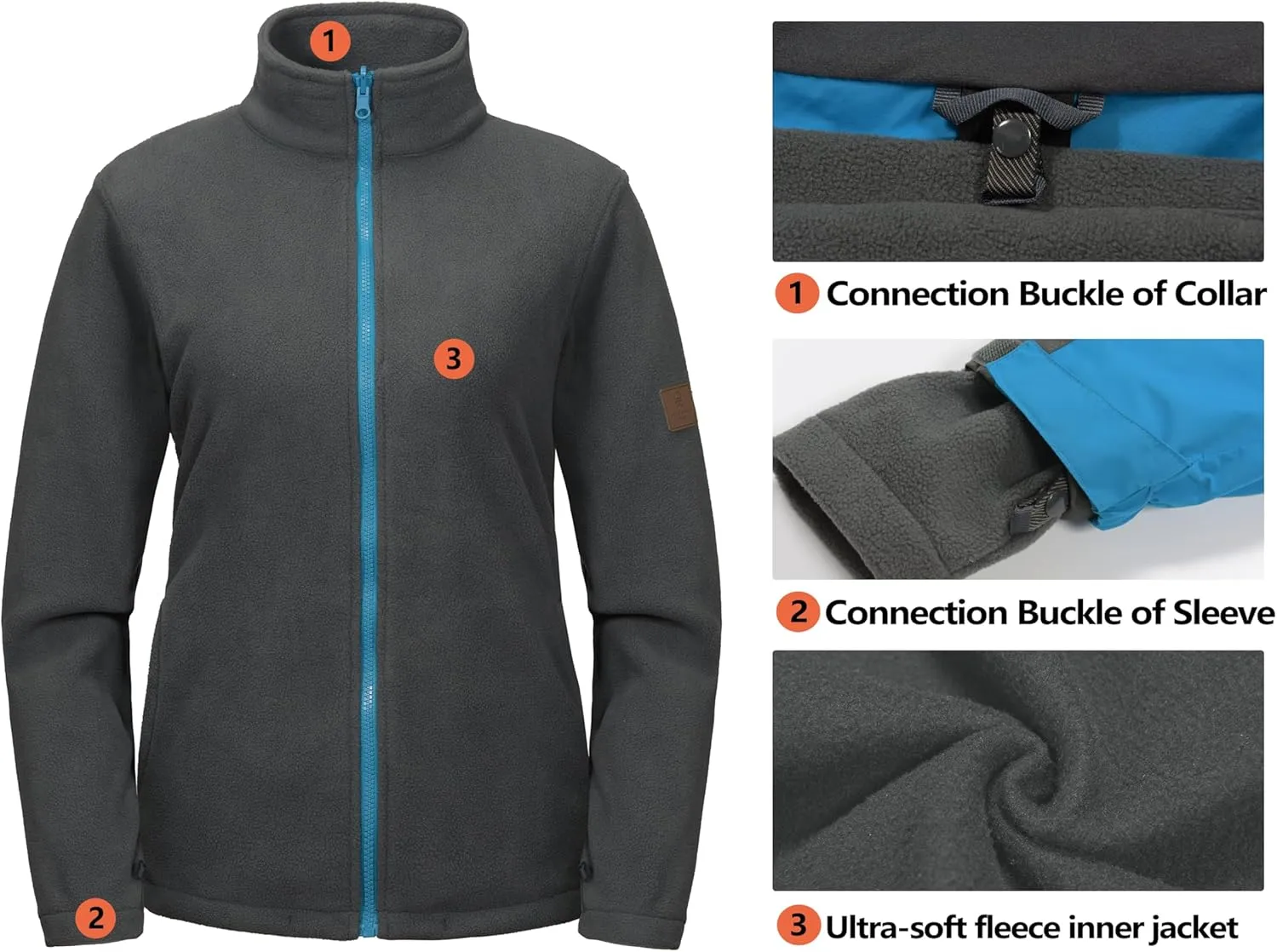 Little Donkey Andy Women's 3 in 1 Winter Ski Jacket Warm Fleece Liner Jacket Waterproof Windproof Snow Coat & Detachable Hood