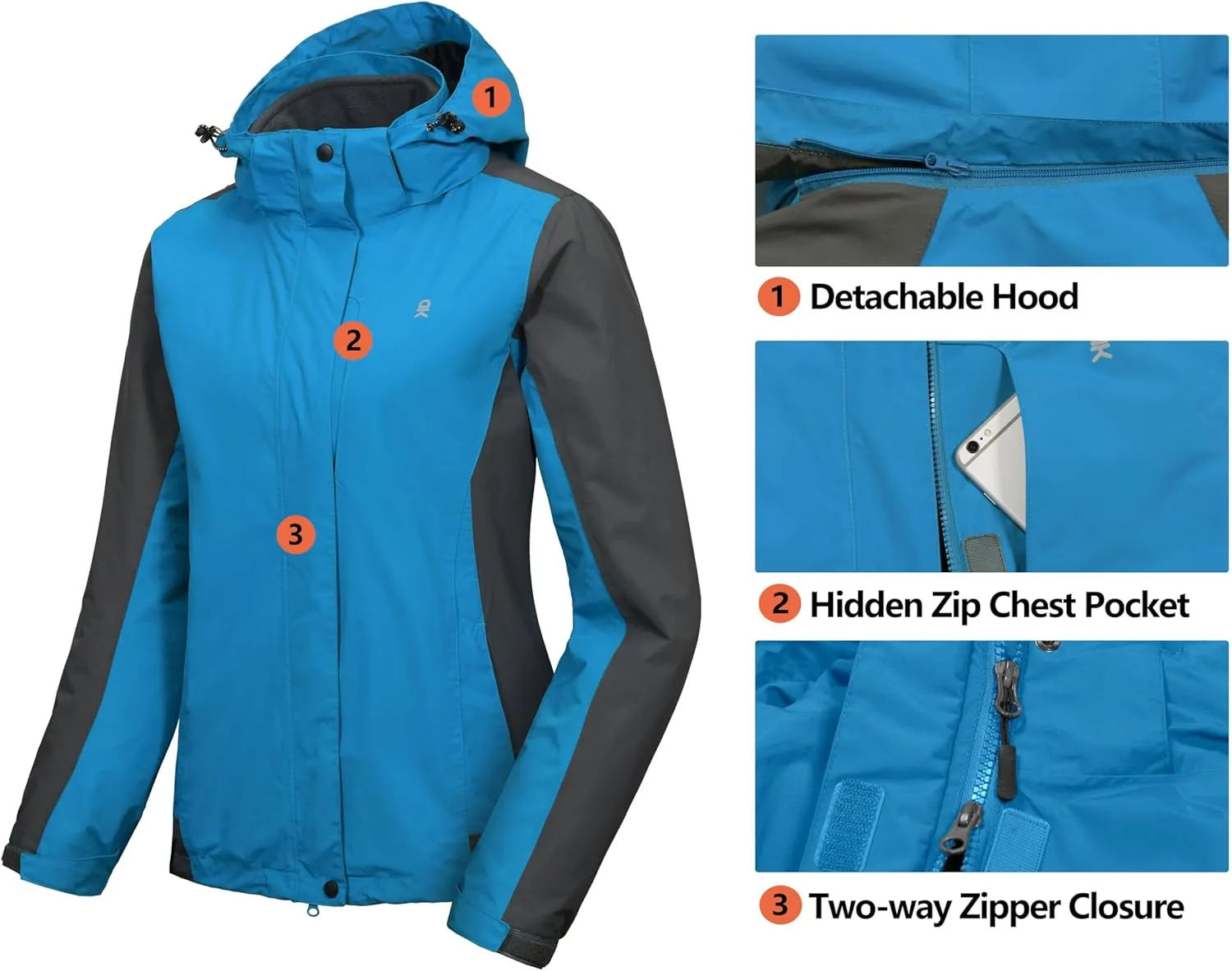 Little Donkey Andy Women's 3 in 1 Winter Ski Jacket Warm Fleece Liner Jacket Waterproof Windproof Snow Coat & Detachable Hood