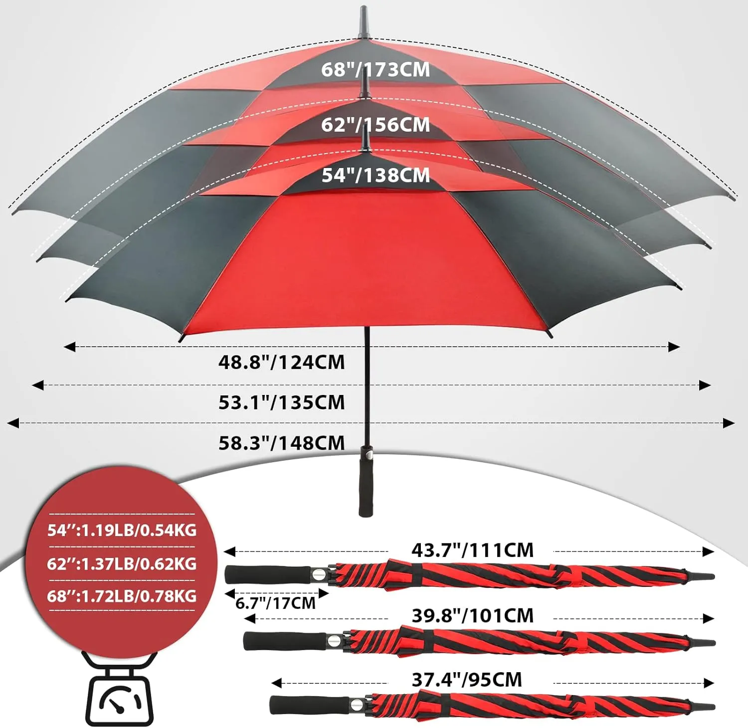 LLanxiry Umbrella Large Golf Umbrellas for Rain Windproof 54/62/68 Inch Automatic Open Double Canopy Oversized Vented Stick Umbrellas for Men and Women