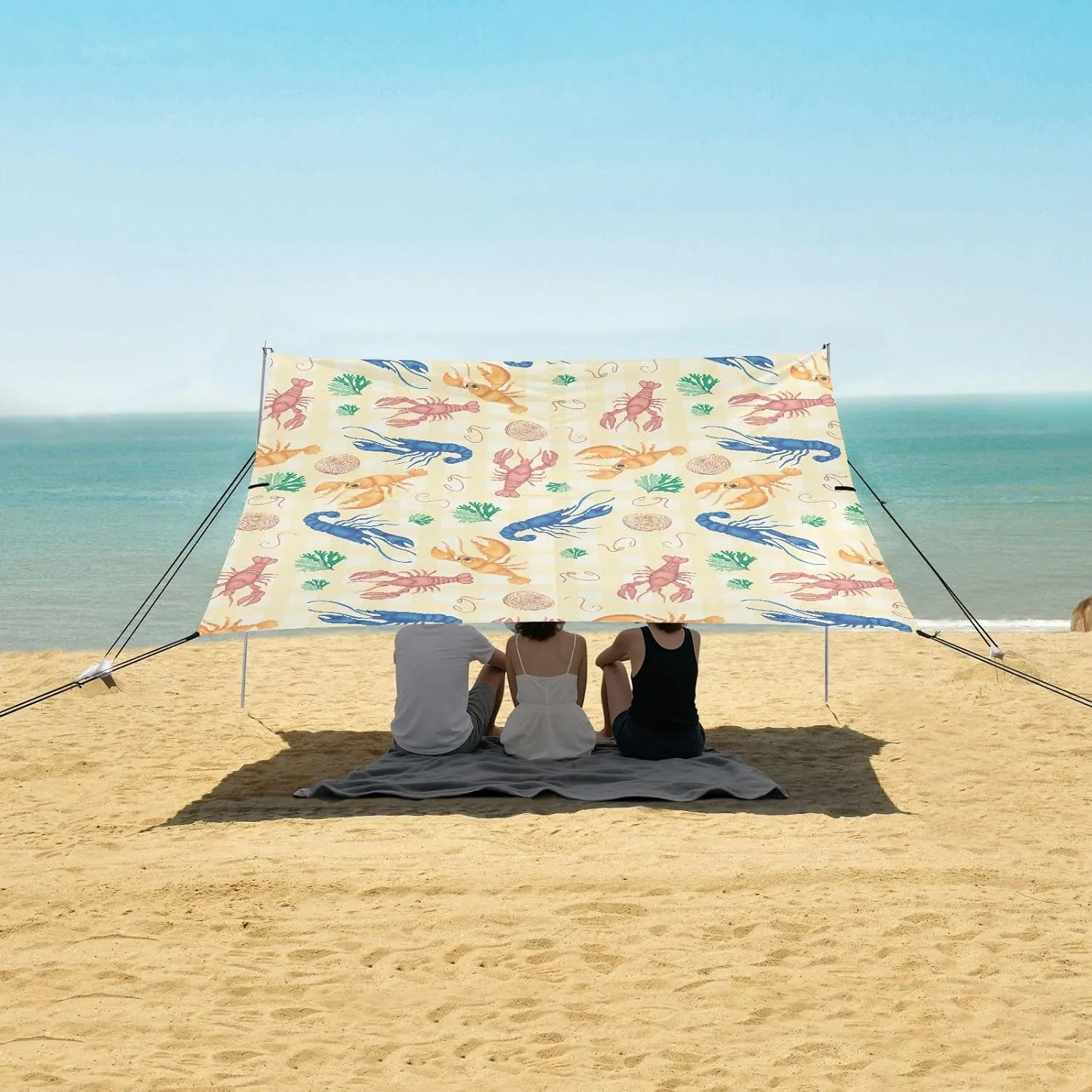 Lobster Repeat Pattern Beach Camping Tent Sun Shelter for Whole Family, Beach Shade Canopy with UPF50  UV Protection,Easy Set Up and Carry,Outdoor Shade for Trips, Fishing, Backyard Fun Picnics