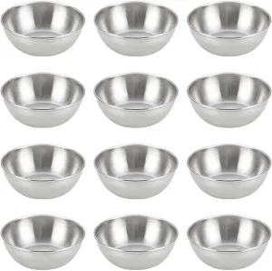 Lomodo 12 Pack Stainless Steel Sauce Bowls Round Seasoning Dishes Mini Saucers Dishes Sushi Dipping Bowel Appetizer Plate (3.23 inch x 1.18 inch x 2.05 inch)
