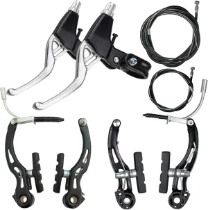 Lomodo 6-Piece Bicycle Brake Accessory Set Including Aluminium Alloy Brake Levers and V-Brake Sets for Mountain/Road/MTB Bike (Silver, 2.2cm Diameter)
