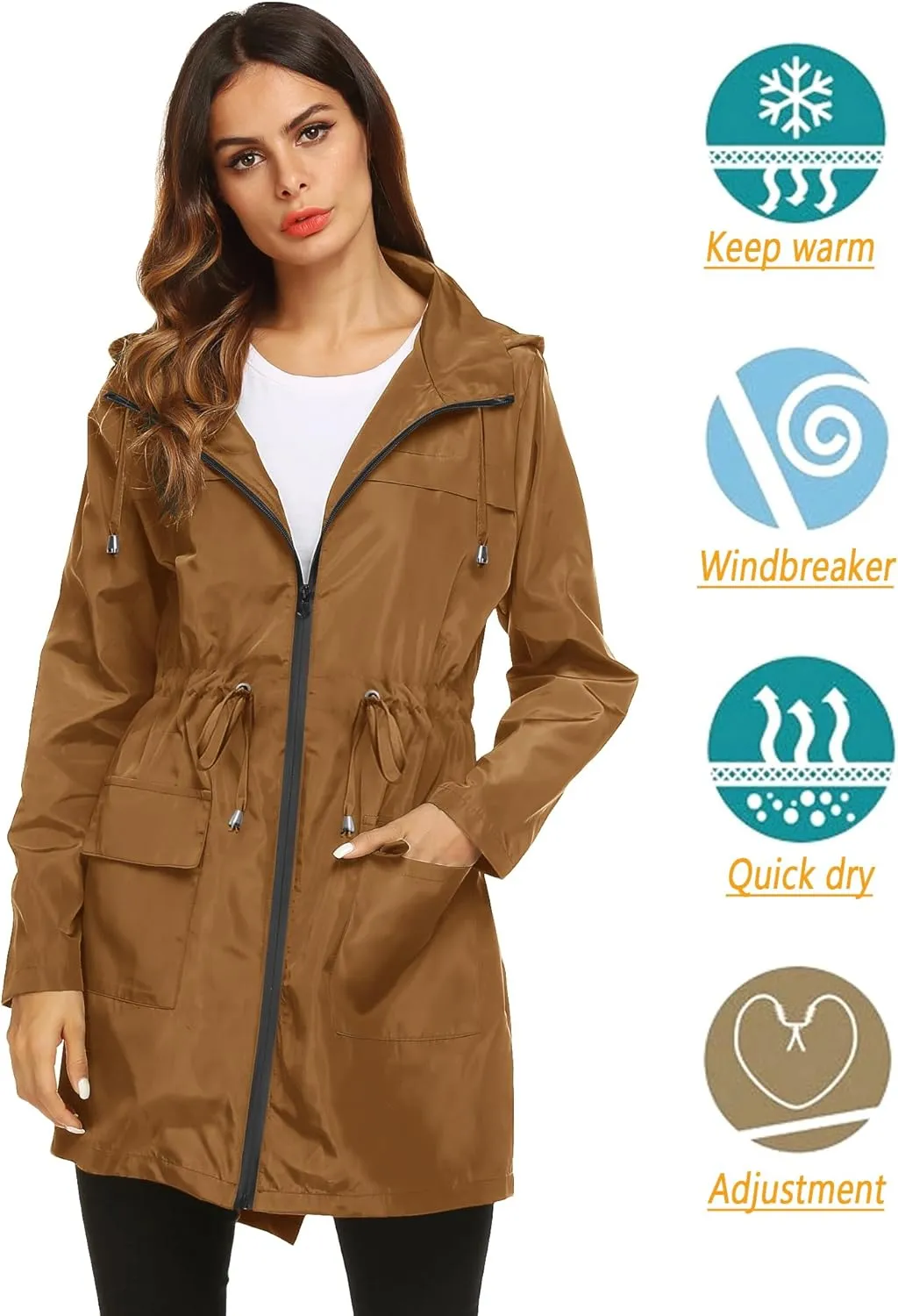 Lomon Women Waterproof Lightweight Rain Jacket Active Outdoor Hooded Raincoat