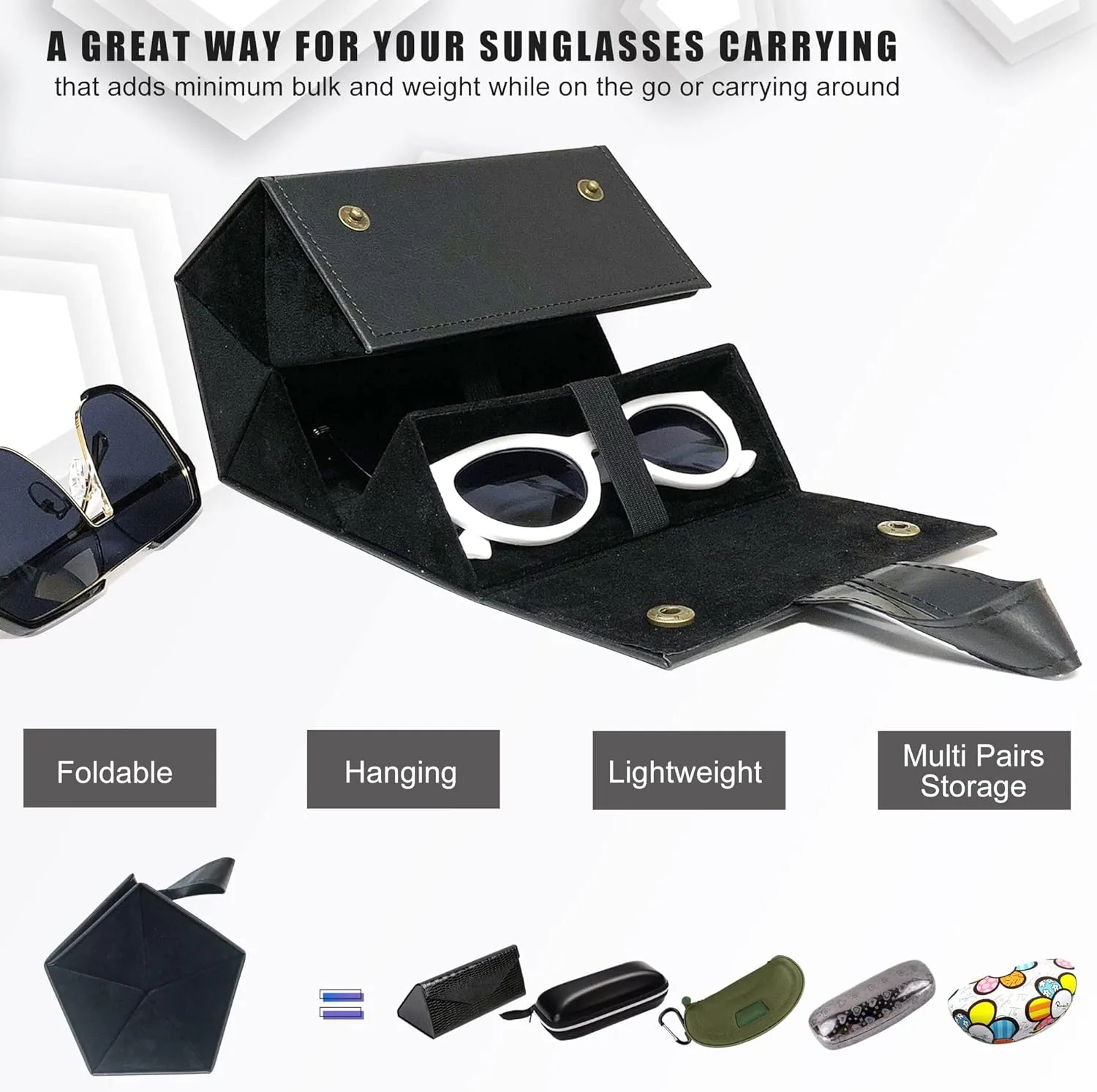 Longjet Sunglasses Organizer 5 Slots Travel Glasses Case Multiple Pairs Eyeglasses Storage Box Hanging Eyewear Holder