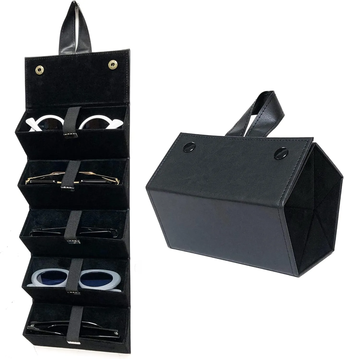 Longjet Sunglasses Organizer 5 Slots Travel Glasses Case Multiple Pairs Eyeglasses Storage Box Hanging Eyewear Holder