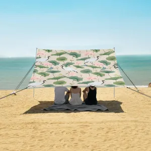 Lotuses Japanese Cranes Beach Canopy Tent Anti-UV & Wind Resistant, Camping Sun Shelter Easy Setup Portable,Outdoor Shade Tents with Sandbags,Sand Shovels,Ground Pegs & Stability Poles