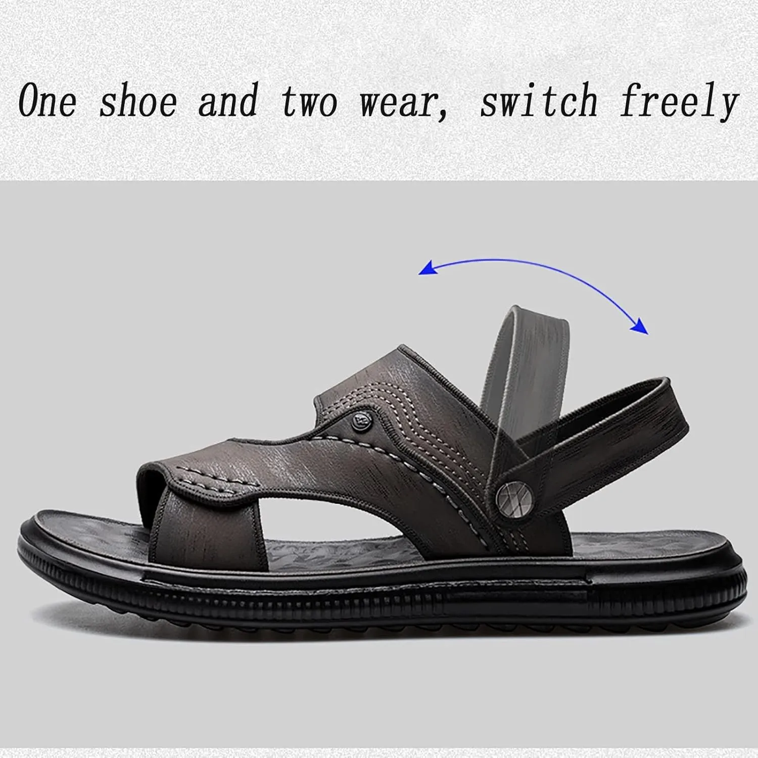 ls for Men Leather, Summer Soft High Elastic Non-Slip Textured Sole Beach Slippers, Outdoor Breathable Adjustable Heel Strap Open Toe ls