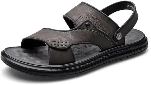 ls for Men Leather, Summer Soft High Elastic Non-Slip Textured Sole Beach Slippers, Outdoor Breathable Adjustable Heel Strap Open Toe ls