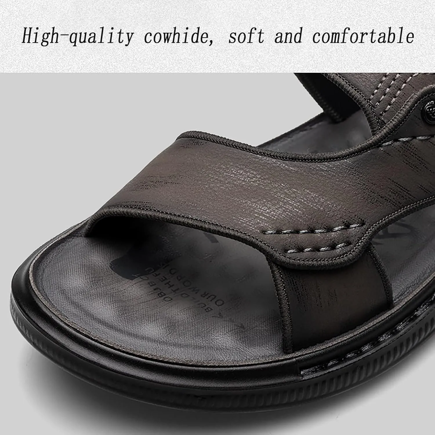 ls for Men Leather, Summer Soft High Elastic Non-Slip Textured Sole Beach Slippers, Outdoor Breathable Adjustable Heel Strap Open Toe ls
