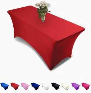 Luxury Collection Red 6ft Tablecloth Rectangular Spandex Linen - Table Cloth Fitted Cover for 6 Foot Folding Table, Wedding Linens Banquet Cloths Rectangle Covers