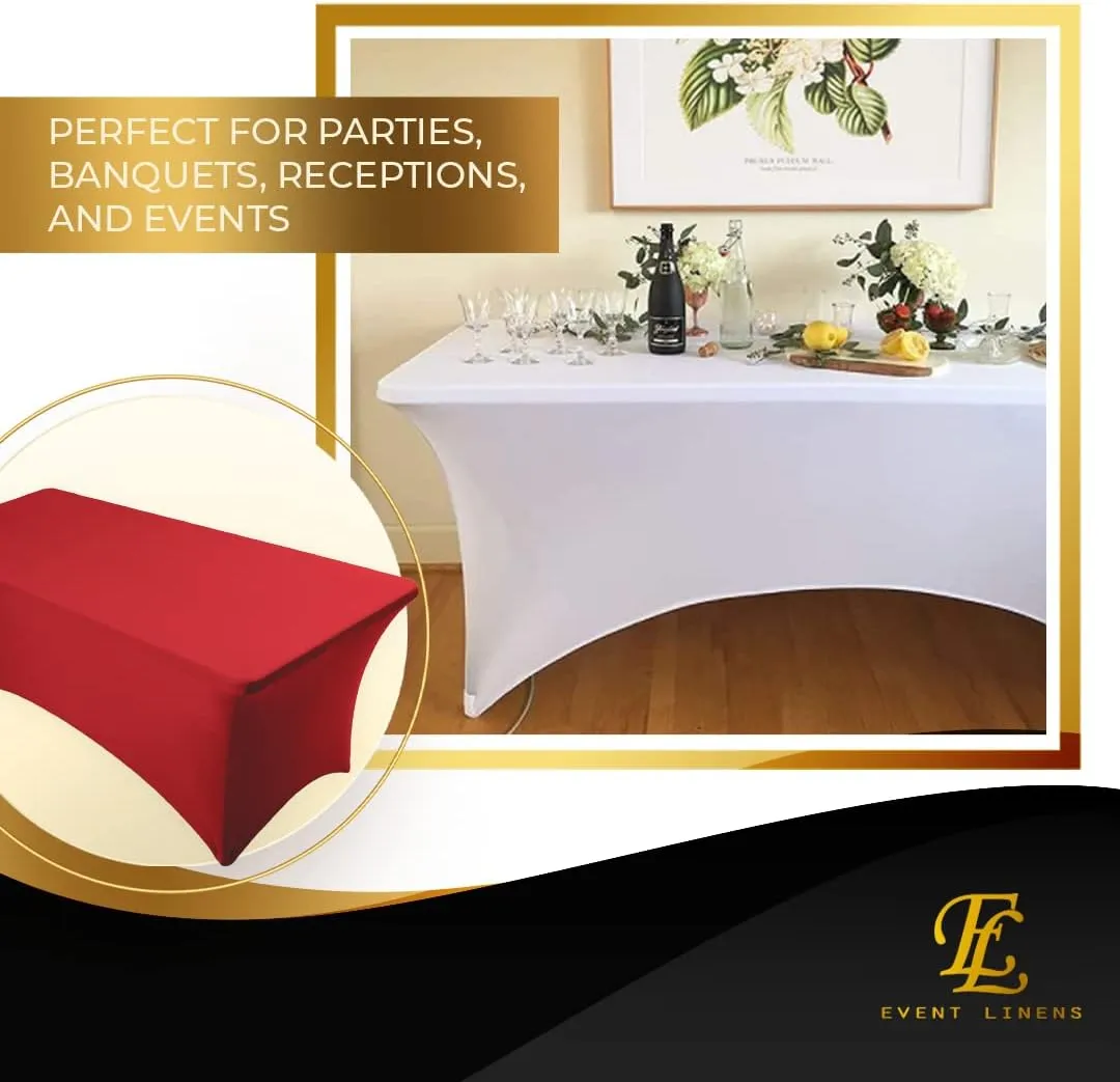 Luxury Collection Red 6ft Tablecloth Rectangular Spandex Linen - Table Cloth Fitted Cover for 6 Foot Folding Table, Wedding Linens Banquet Cloths Rectangle Covers