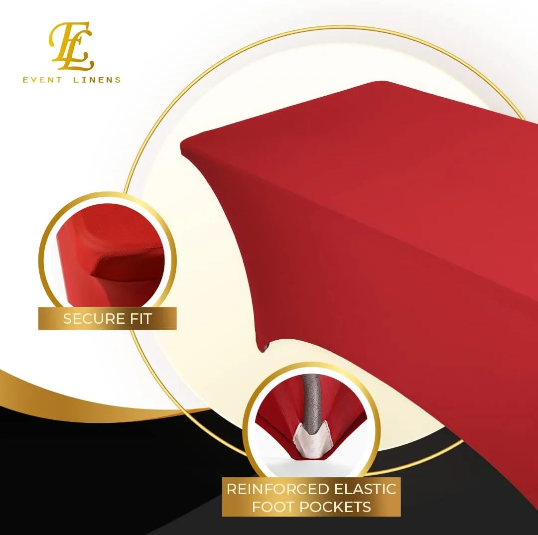 Luxury Collection Red 6ft Tablecloth Rectangular Spandex Linen - Table Cloth Fitted Cover for 6 Foot Folding Table, Wedding Linens Banquet Cloths Rectangle Covers