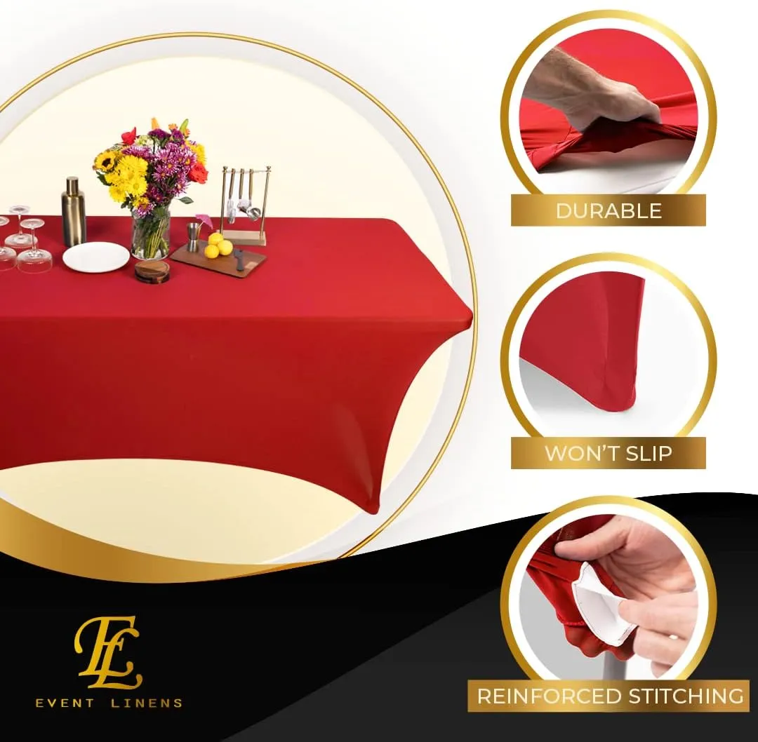 Luxury Collection Red 6ft Tablecloth Rectangular Spandex Linen - Table Cloth Fitted Cover for 6 Foot Folding Table, Wedding Linens Banquet Cloths Rectangle Covers
