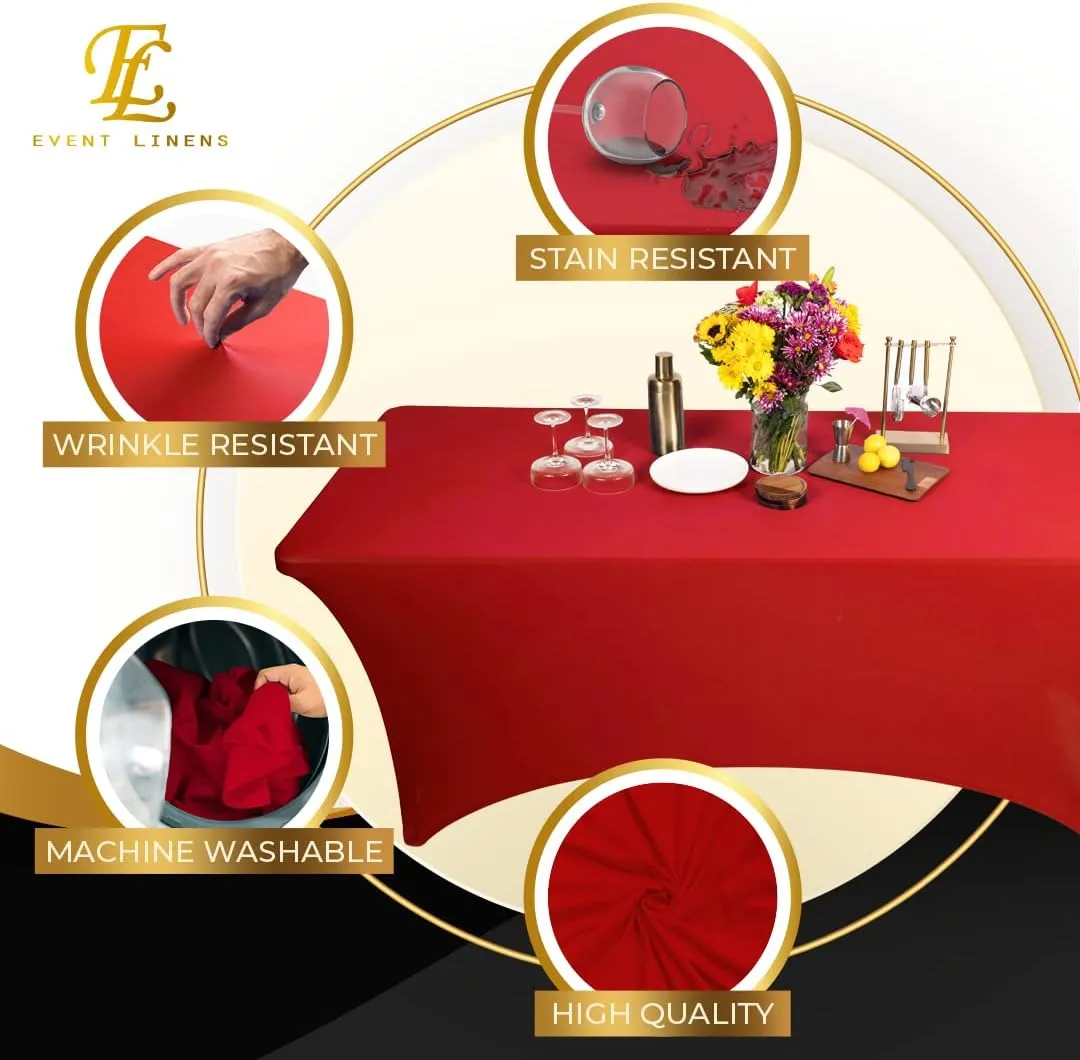 Luxury Collection Red 6ft Tablecloth Rectangular Spandex Linen - Table Cloth Fitted Cover for 6 Foot Folding Table, Wedding Linens Banquet Cloths Rectangle Covers