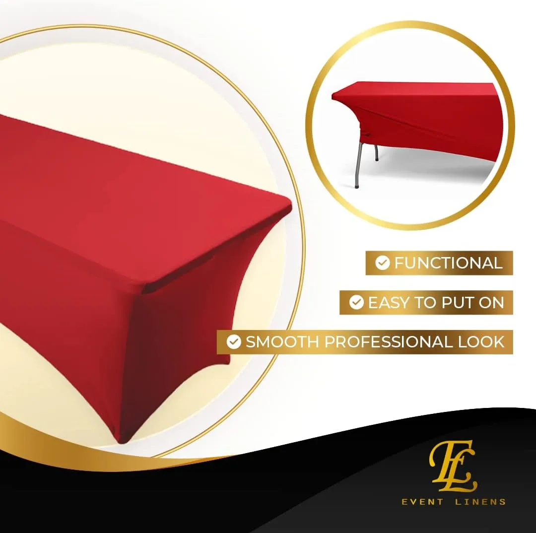 Luxury Collection Red 6ft Tablecloth Rectangular Spandex Linen - Table Cloth Fitted Cover for 6 Foot Folding Table, Wedding Linens Banquet Cloths Rectangle Covers