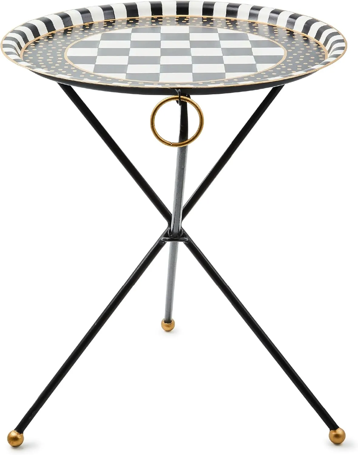 MACKENZIE-CHILDS Tilt-Top Black Tripod Table, Unique Folding Black-and-White Side Table