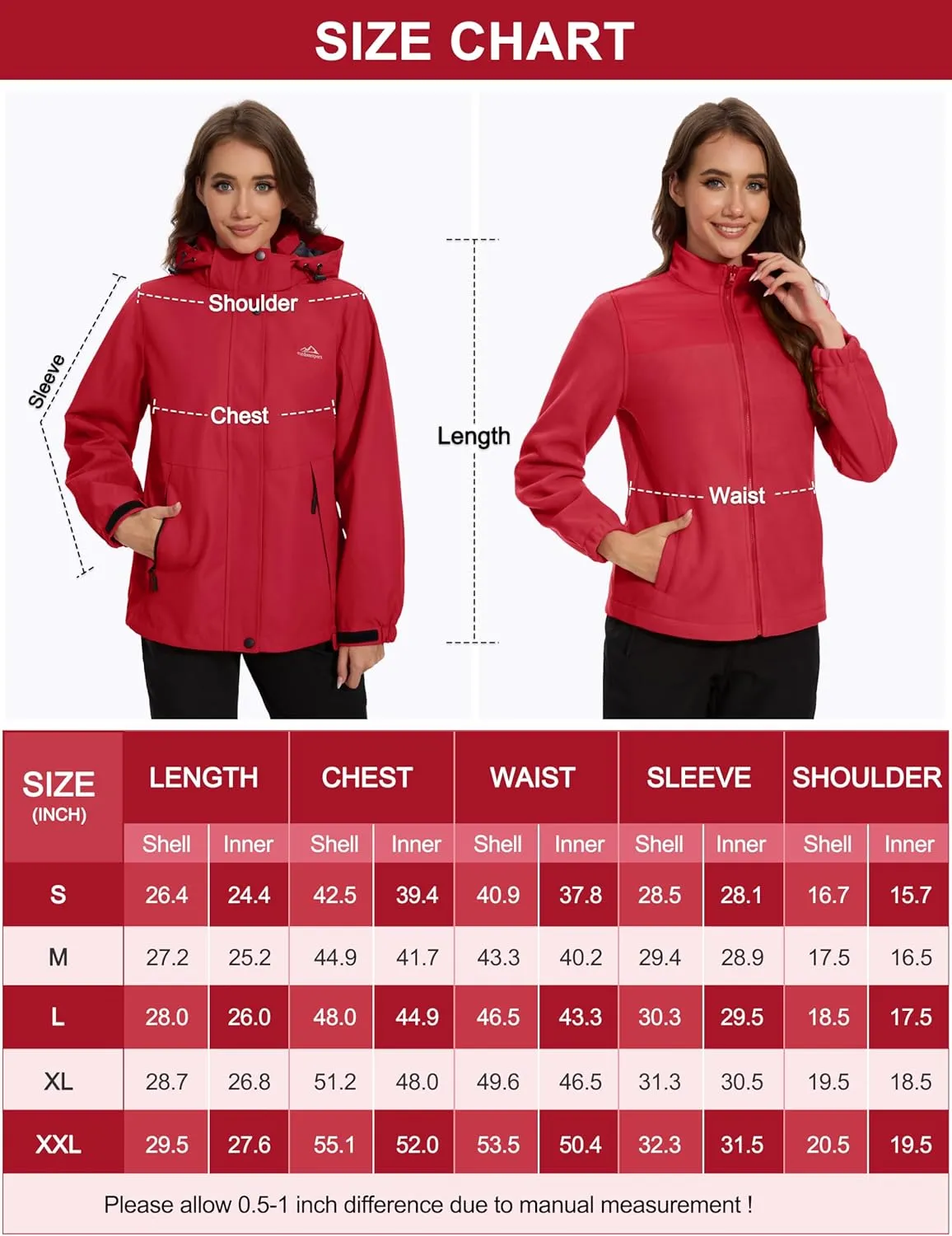 MAGCOMSEN Women's 3 in 1 Ski Jacket Water Resistant Winter Snow Coat Warm Fleece Lined Windproof Hiking Rain Outwear