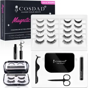 Magnetic Eyelashes with Magnetic Eyeliner Kit – Reusable 3D Lashes with Applicator, Natural Look, No Glue Needed, Waterproof & Long Lasting