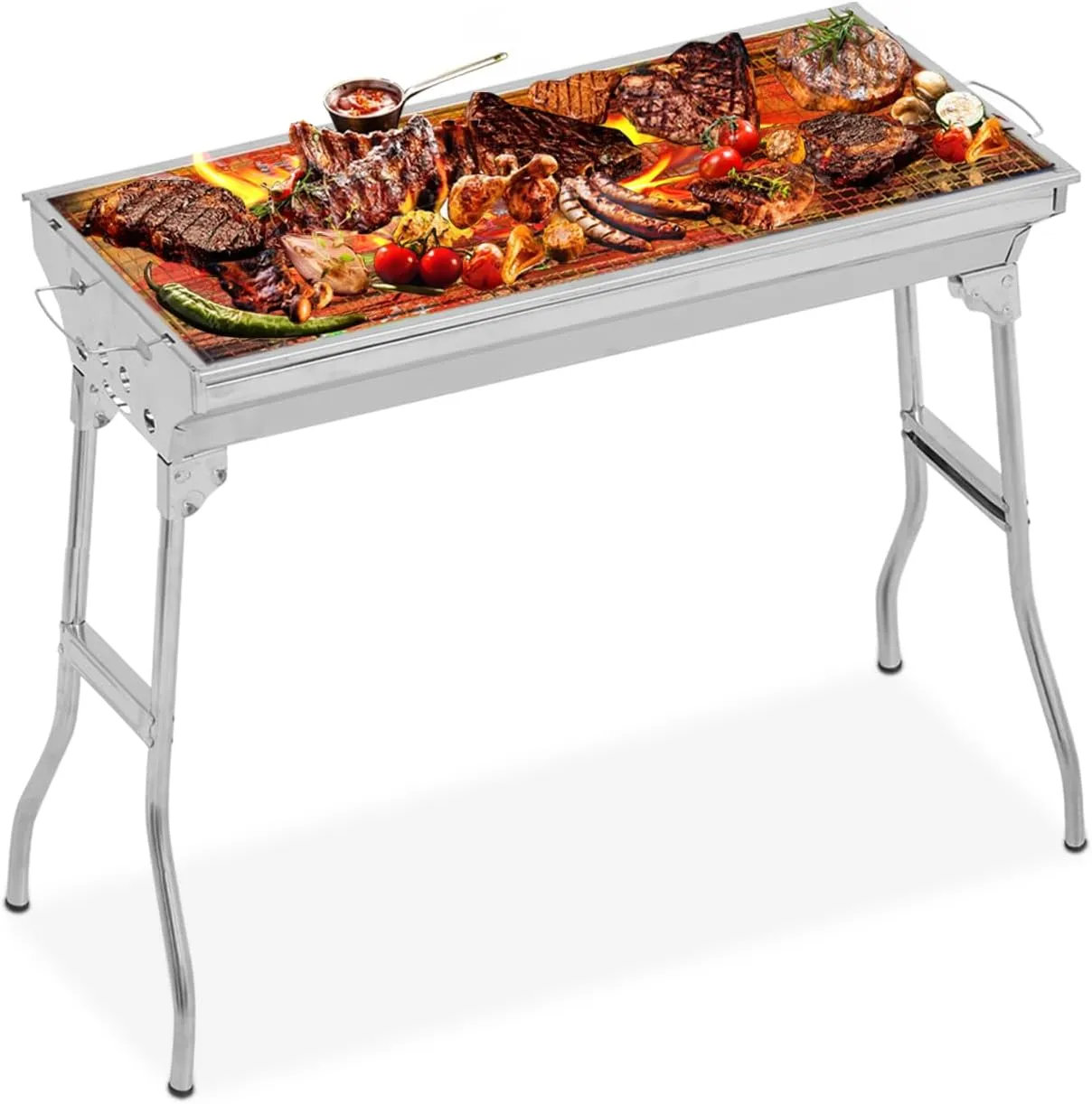 Magshion 36" Large Portable Charcoal Grill, Stainless Steel Folding BBQ with Spacious Cooking Area, Outdoor Grill for Camping, Backyard, Picnic, Tailgating & Family Parties