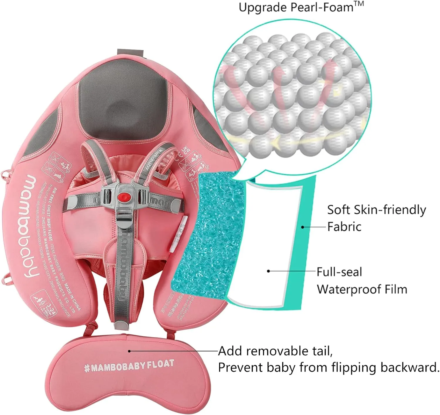 Mambobaby Add Tail Newest Baby Float with Sun Canopy – Special Edition Pink