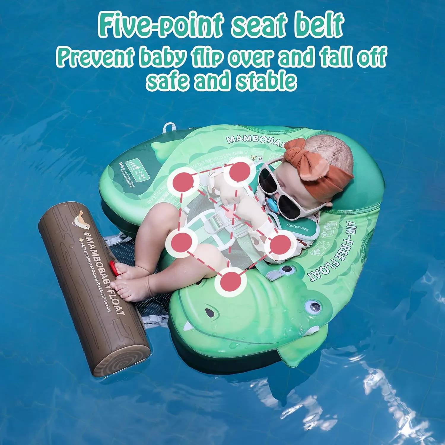 Mambobaby Float Non Inflatable Baby Float with Canopy Upgarded Add Tail Baby Swim Float with UPF 50  Sun Canopy, Safety Swim Tranier Solid Toddler Pool Float for Age 3-24 Months, Crocodile Green