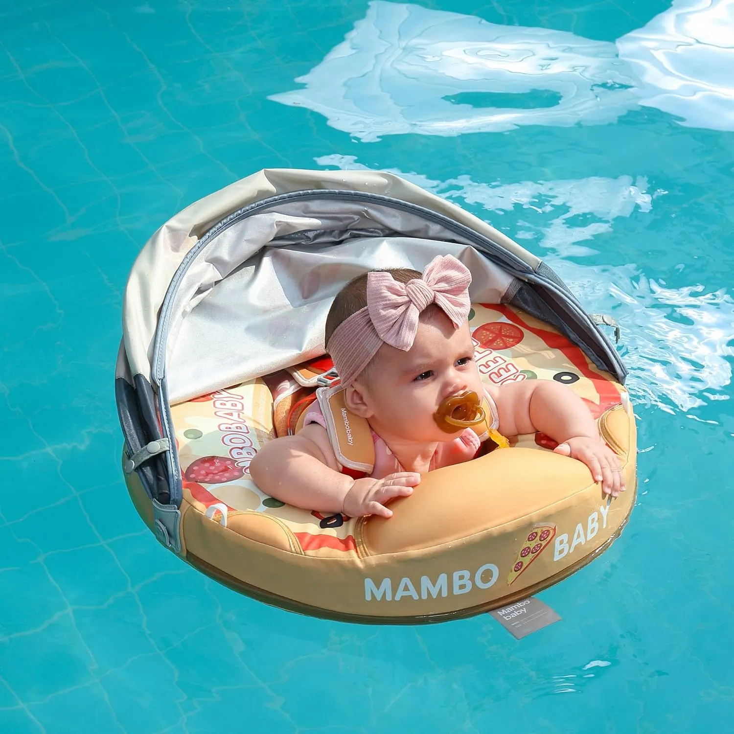 Mambobaby Float with Canopy Baby Pool Floats Non Inflatable for Swimming Baby Swim Float Safety Swim Tranier Upgraded Tail Solid Pool Float for Infant Toddler 3-24 Months, Pizza