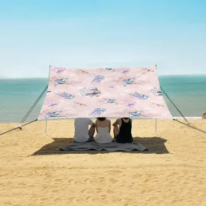 Manta Ray Jelly Fish Floral Beach Canopy Tent Anti-UV & Wind Resistant, Watercolor Camping Sun Shelter Easy Setup Portable,Outdoor Shade Tents with Sandbags,Sand Shovels,Ground Pegs & Stability