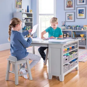 Martha Stewart Kids' Art Table and Chairs Set - Gray: Wooden Kids Play Table for Arts and Crafts | Coloring Desk for Kids with Storage Bins and Paper Roll | Playroom Activity Table for Kids
