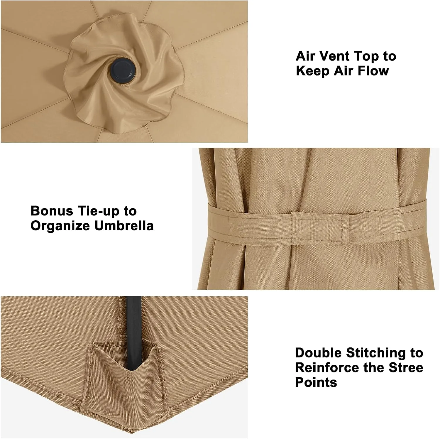 MASTERCANOPY Patio Umbrella 9 ft Replacement Canopy for 8 Ribs-Khaki Canopy Only