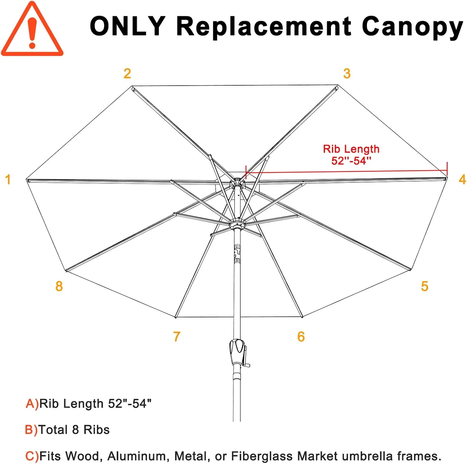 MASTERCANOPY Patio Umbrella 9 ft Replacement Canopy for 8 Ribs-Khaki Canopy Only