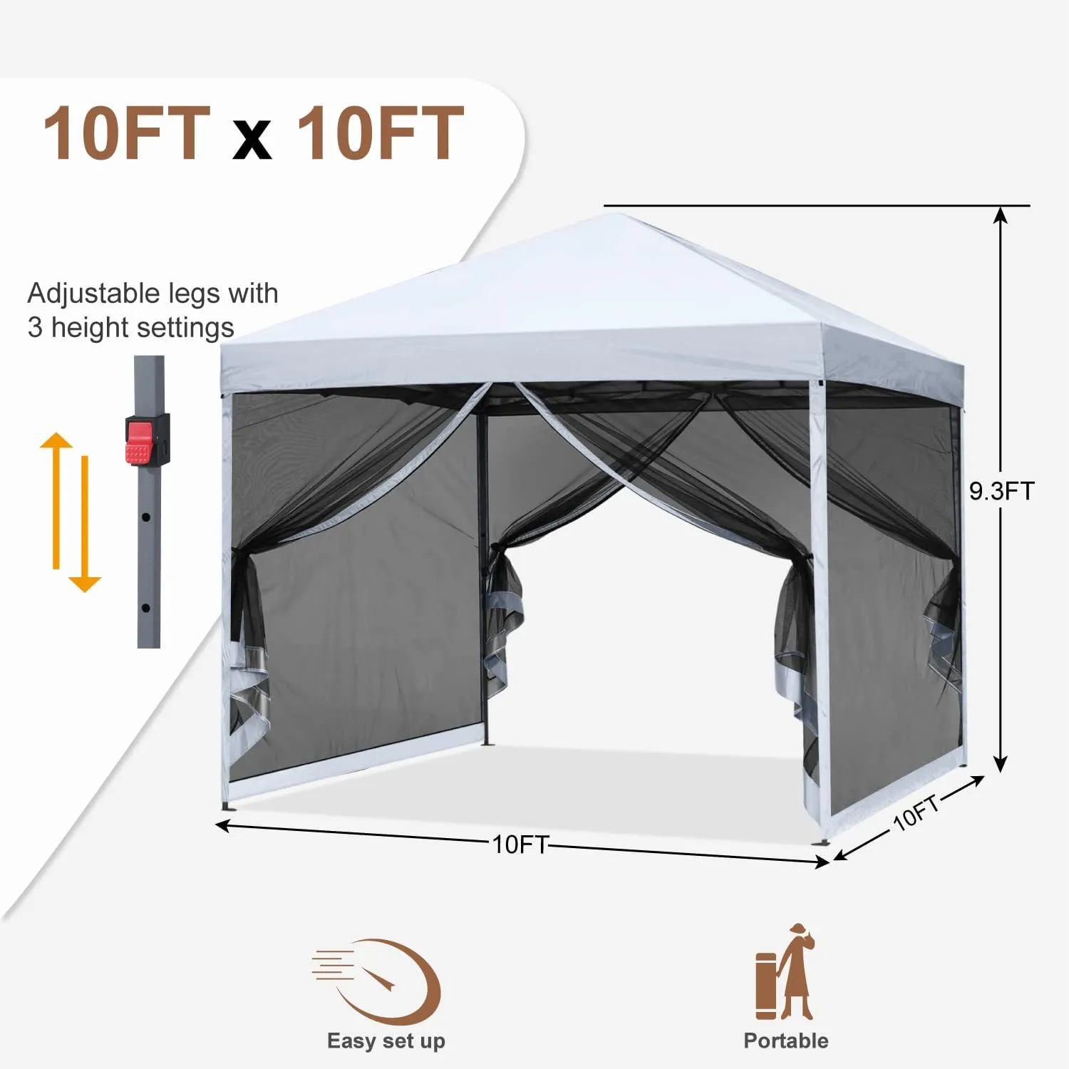 MASTERCANOPY Pop-Up Setup Outdoor Canopy with Netting Screen Walls (10x10, White)