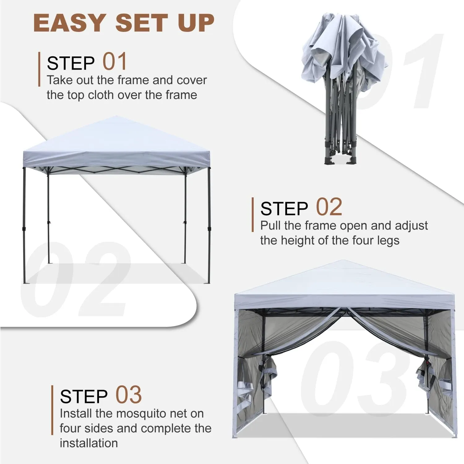 MASTERCANOPY Pop-Up Setup Outdoor Canopy with Netting Screen Walls (10x10, White)