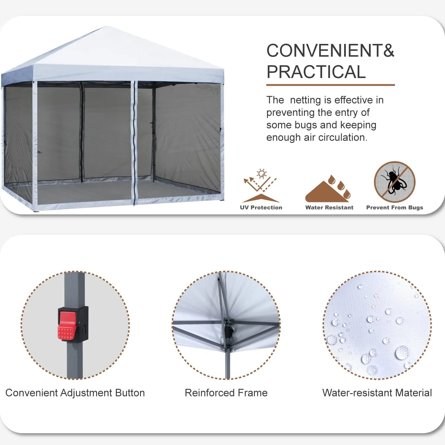 MASTERCANOPY Pop-Up Setup Outdoor Canopy with Netting Screen Walls (10x10, White)