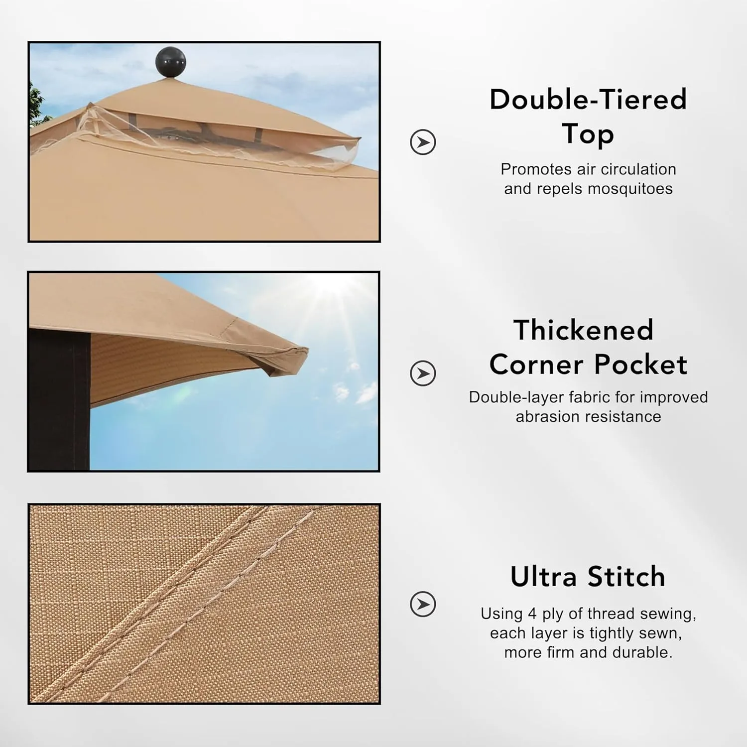 MASTERCANOPY Replacement Canopy Top for Lowe's Allen Roth 10x12 Gazebo #GF-12S004B-1 (Beige Plaid)