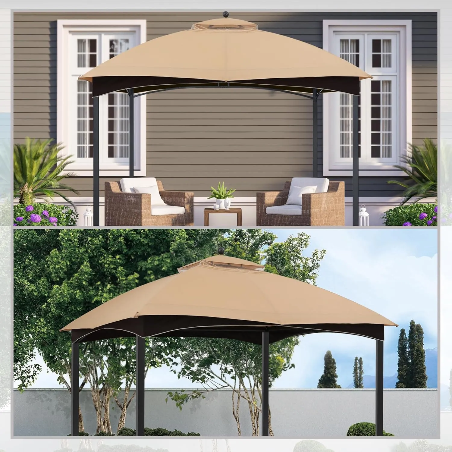 MASTERCANOPY Replacement Canopy Top for Lowe's Allen Roth 10x12 Gazebo #GF-12S004B-1 (Beige Plaid)