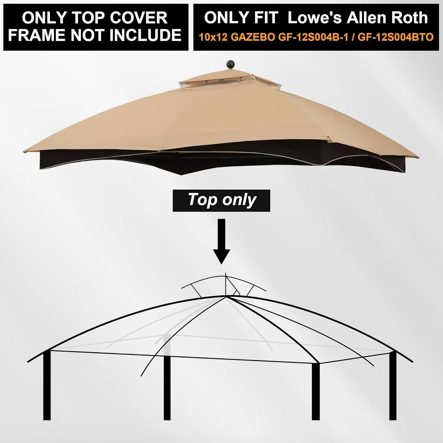 MASTERCANOPY Replacement Canopy Top for Lowe's Allen Roth 10x12 Gazebo #GF-12S004B-1 (Beige Plaid)