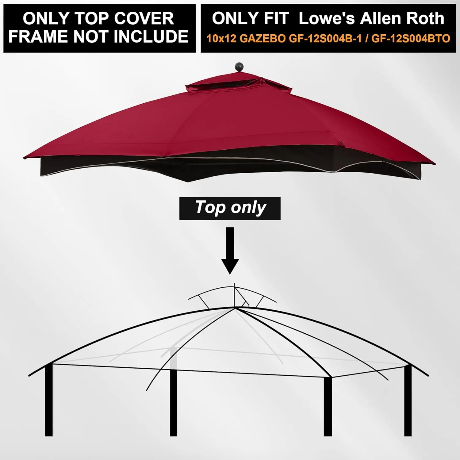 MASTERCANOPY Replacement Canopy Top for Lowe's Allen Roth 10x12 Gazebo #GF-12S004B-1 (Burgundy)