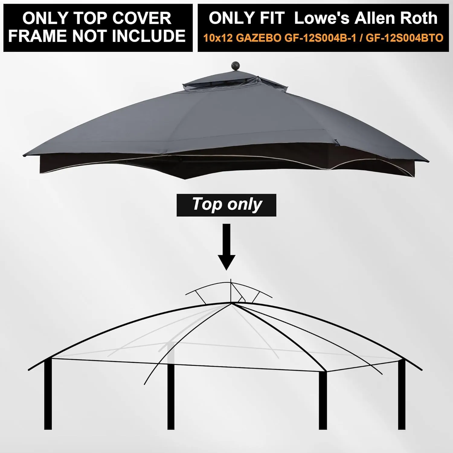 MASTERCANOPY Replacement Canopy Top for Lowe's Allen Roth 10x12 Gazebo #GF-12S004B-1 (Gray)