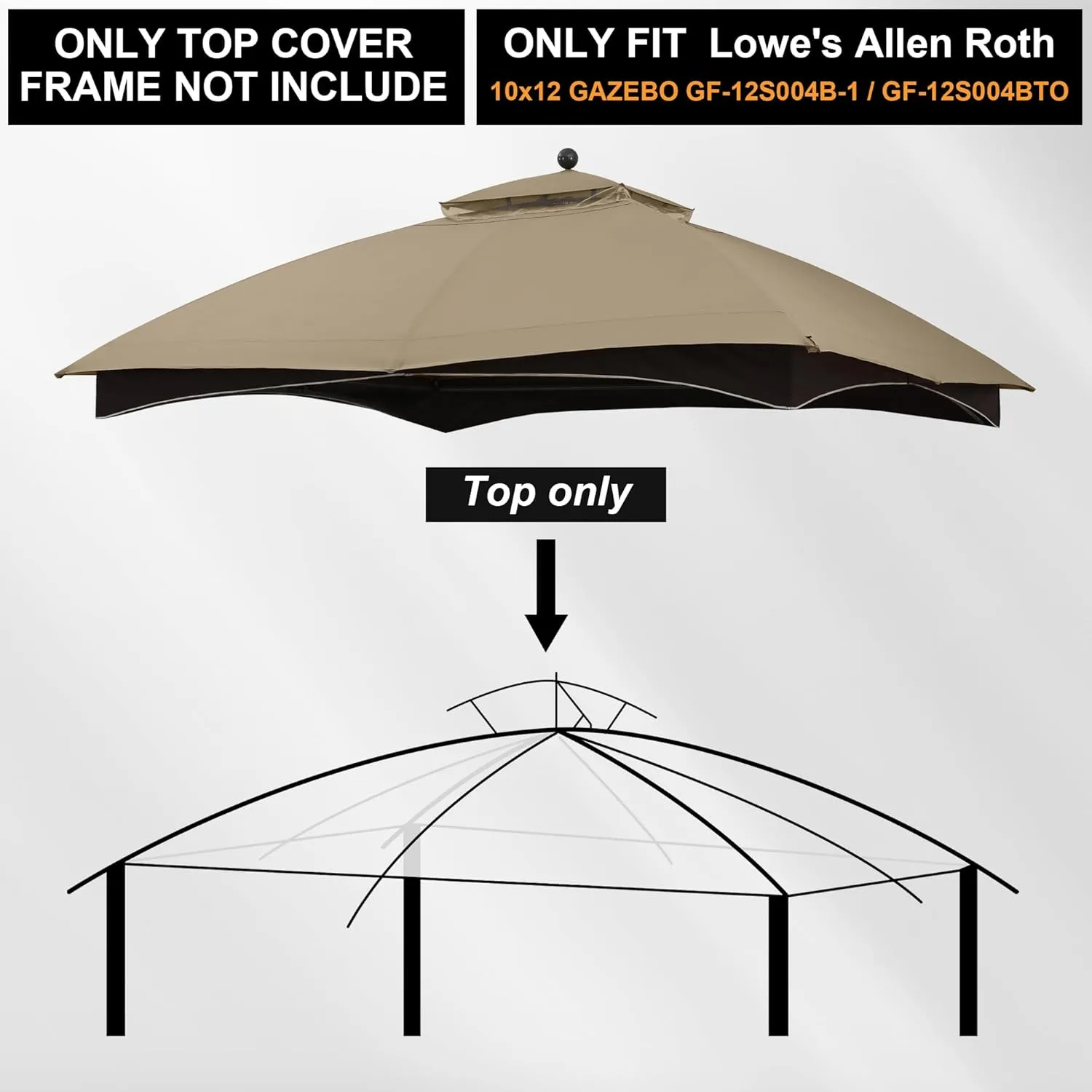 MASTERCANOPY Replacement Canopy Top for Lowe's Allen Roth 10x12 Gazebo #GF-12S004B-1 (Khaki)