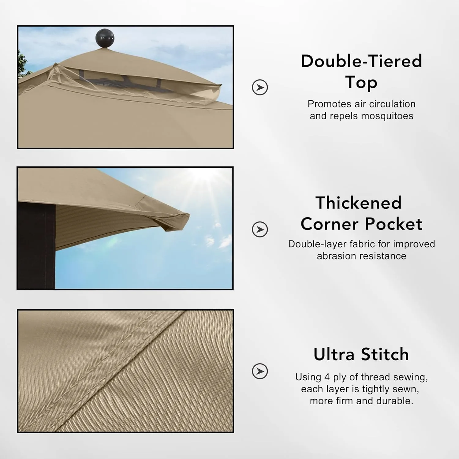 MASTERCANOPY Replacement Canopy Top for Lowe's Allen Roth 10x12 Gazebo #GF-12S004B-1 (Khaki)