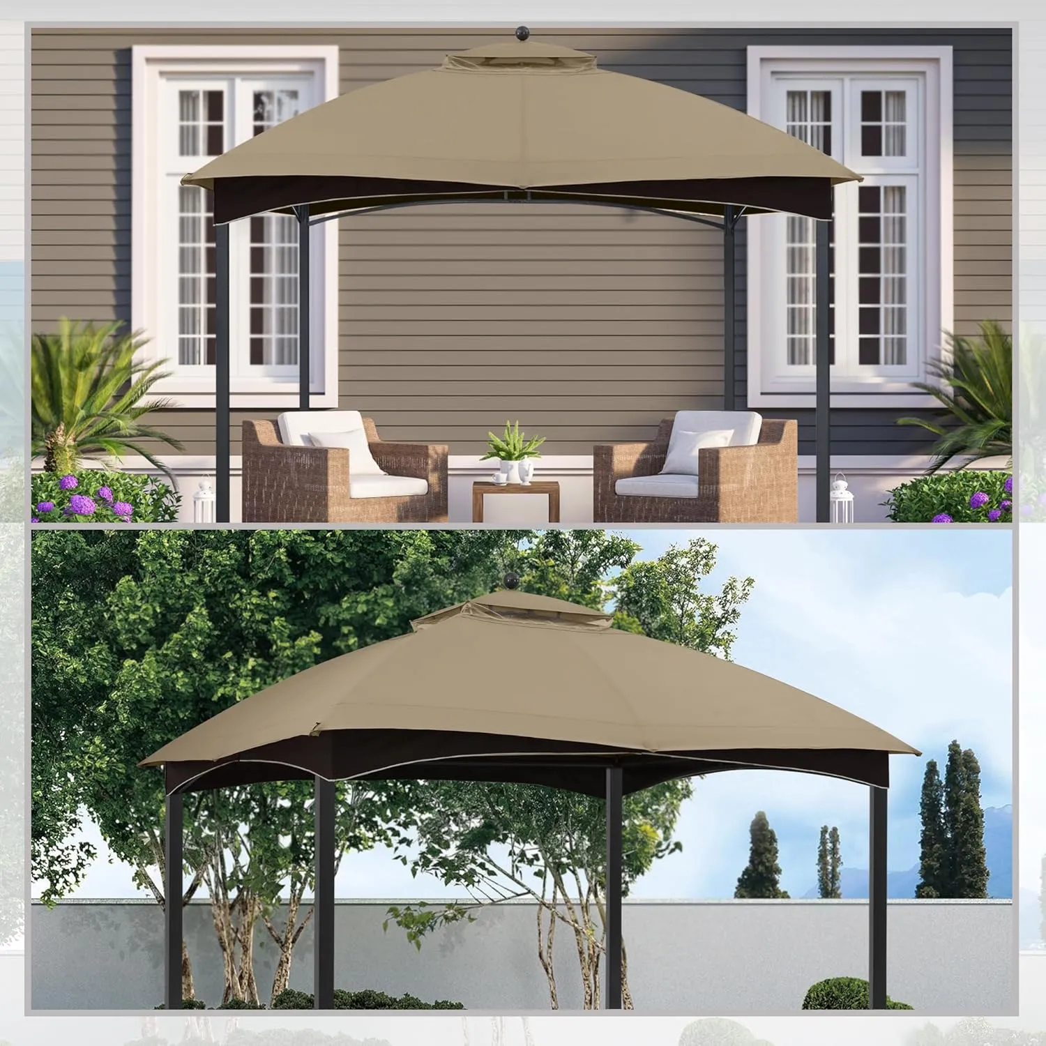 MASTERCANOPY Replacement Canopy Top for Lowe's Allen Roth 10x12 Gazebo #GF-12S004B-1 (Khaki)