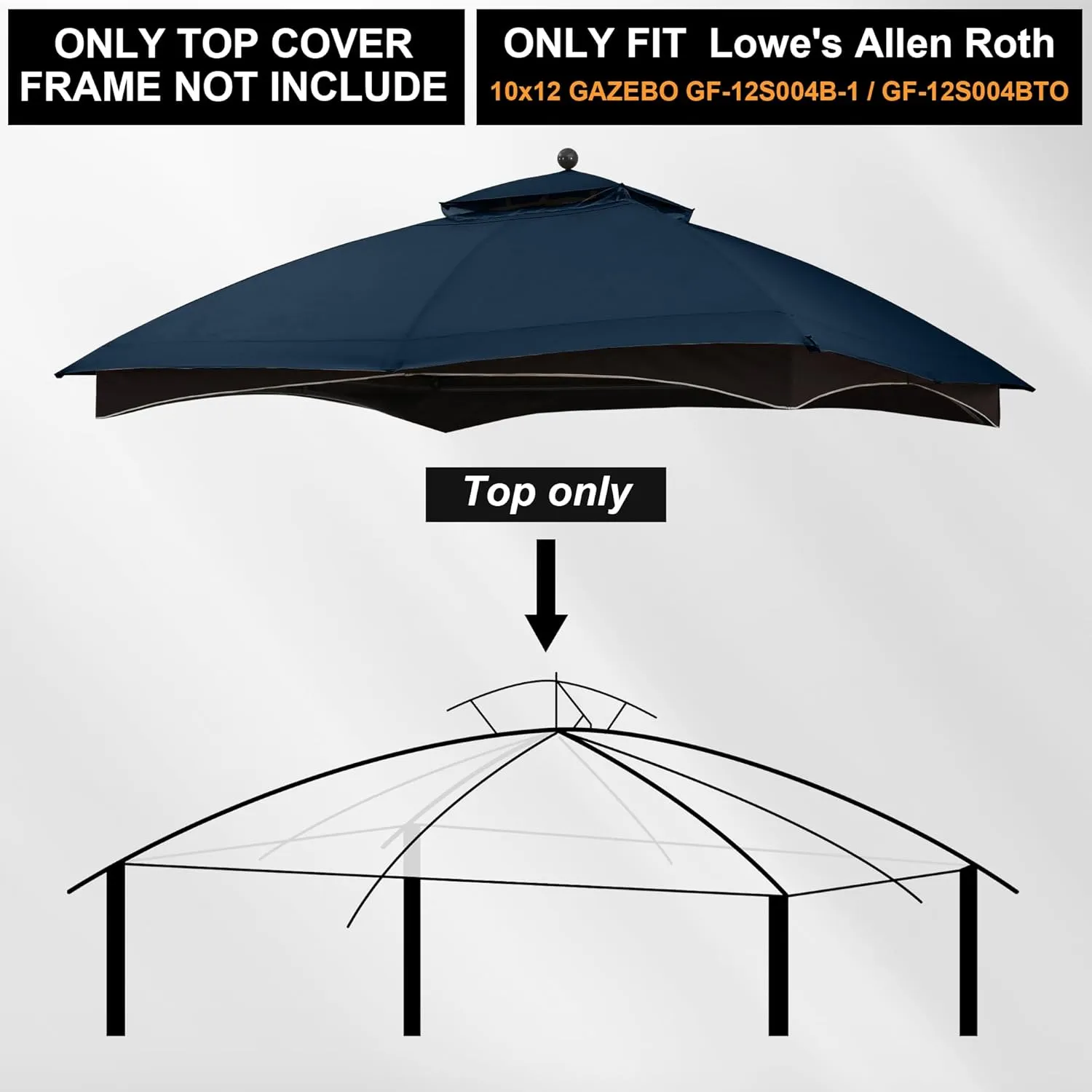 MASTERCANOPY Replacement Canopy Top for Lowe's Allen Roth 10x12 Gazebo #GF-12S004B-1 (Navy Blue)