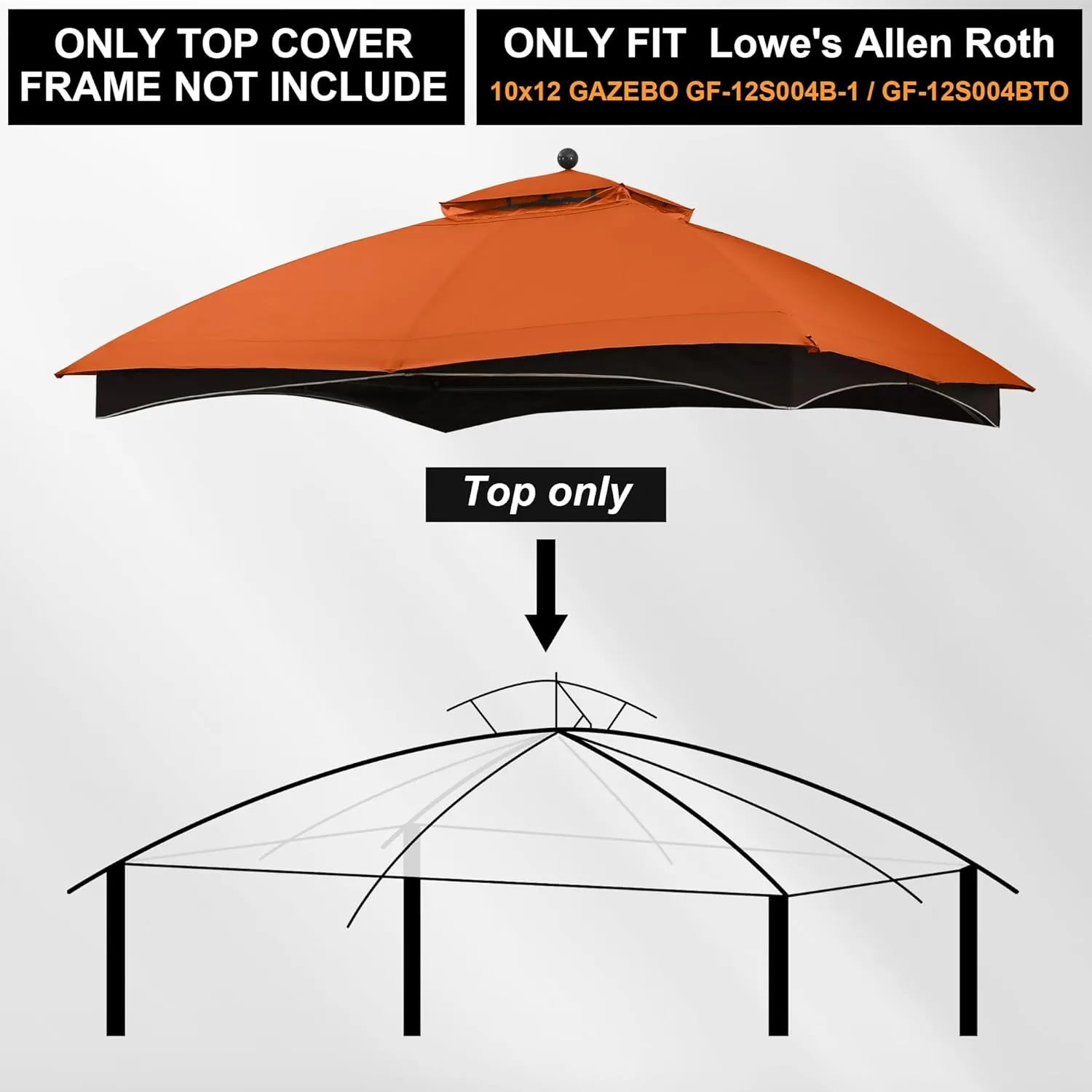 MASTERCANOPY Replacement Canopy Top for Lowe's Allen Roth 10x12 Gazebo #GF-12S004B-1 (Rust Red)