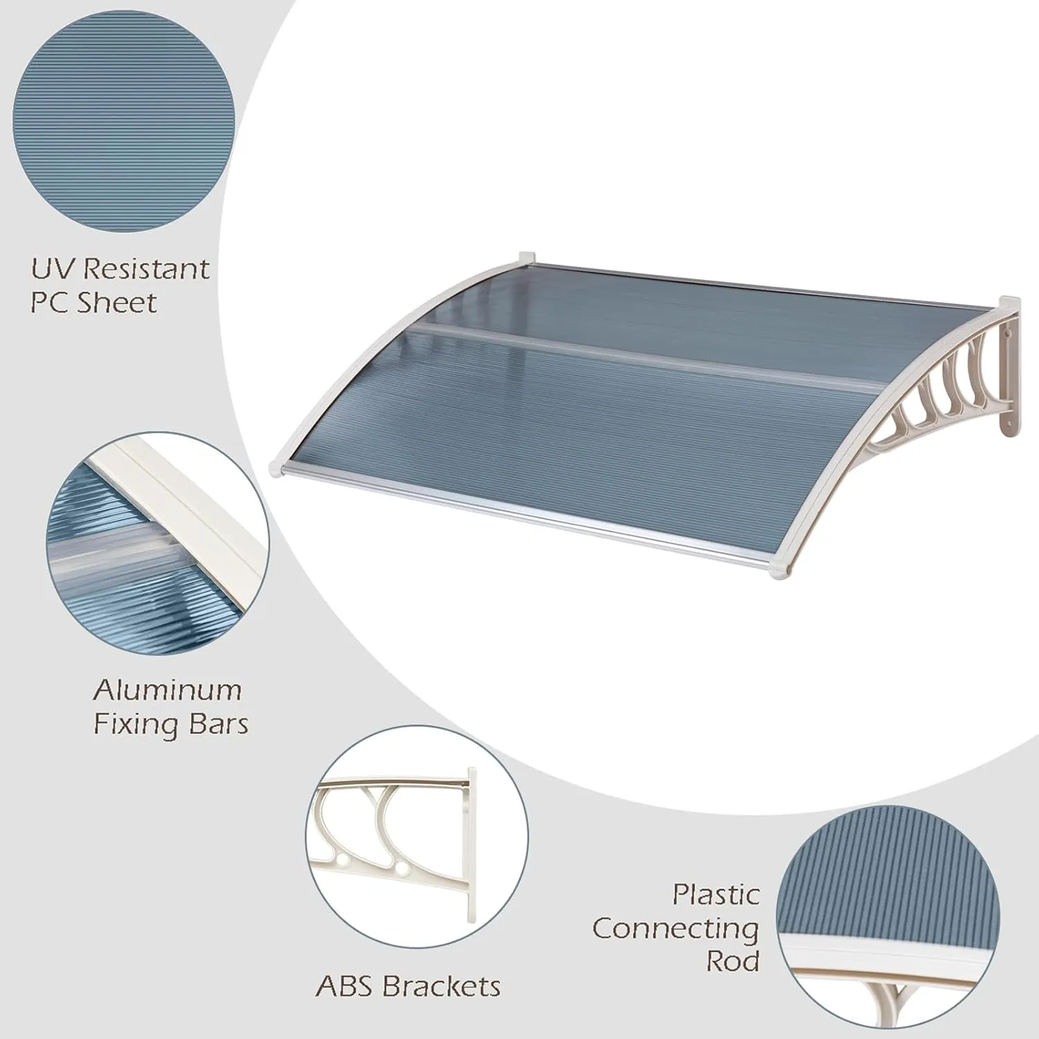 MATICO 47.2" Outdoor Clear Door Awning Patio Window Cover Polycarbonate Rain & Snow Protection, Modern Hollow Sheet with UV Protection Cover, Window Door Awning Canopy,Transparent/Black-Edge